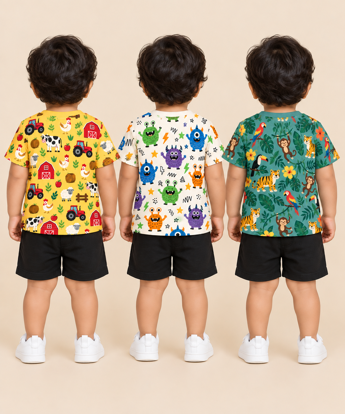Baby Boys All Over Printed Cotton T-Shirt Multi Colour | Age 0 to 36 Months (Pack of 3 Pieces)
