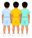Kids Typography Print T-Shirt & Shorts Co-Ord Set for Boys | Age 6 Months-3 Years | Pack Of 3 Set Combo