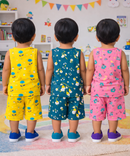 Boys Cotton Cartoon Printed Kids Sleeveless Set Combo | Age 0 to 3 Years | T-shirt & Shorts (Combo Set Pack of 3)