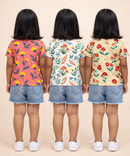 Kids Girls Cotton Printed T-shirt | 0 to 3 Years (Pack Of 3 Pieces)