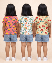 Kids Girls Cotton Printed T-shirt | 0 to 3 Years (Pack Of 3 Pieces)
