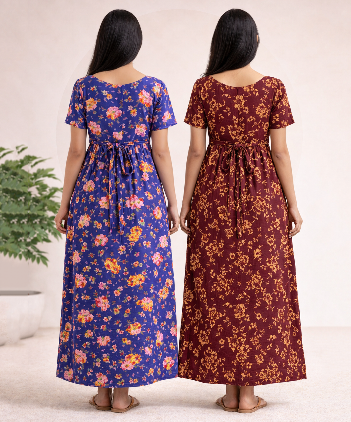 Maternity Feeding Maxi Dress | Nursing Friendly Nighty Style (Pack of 2 Pieces)