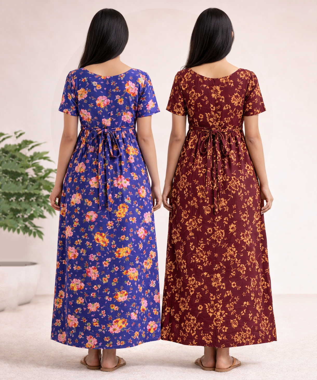 Maternity Feeding Maxi Dress | Nursing Friendly Nighty Style (Pack of 2 Pieces)