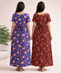 Maternity Feeding Maxi Dress | Nursing Friendly Nighty Style (Pack of 2 Pieces)