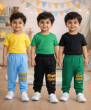 Cotton Track Pant with Bottom Cuff | Random Cartoon Printed | Age 0 to 5 Years (Pack of 3 Pieces)