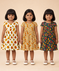 Girl Kids Frock 100% Cotton Floral Printed Gown Dress/Frock Dress | Age 1 to 8 Years (Pack of 3 Pieces)