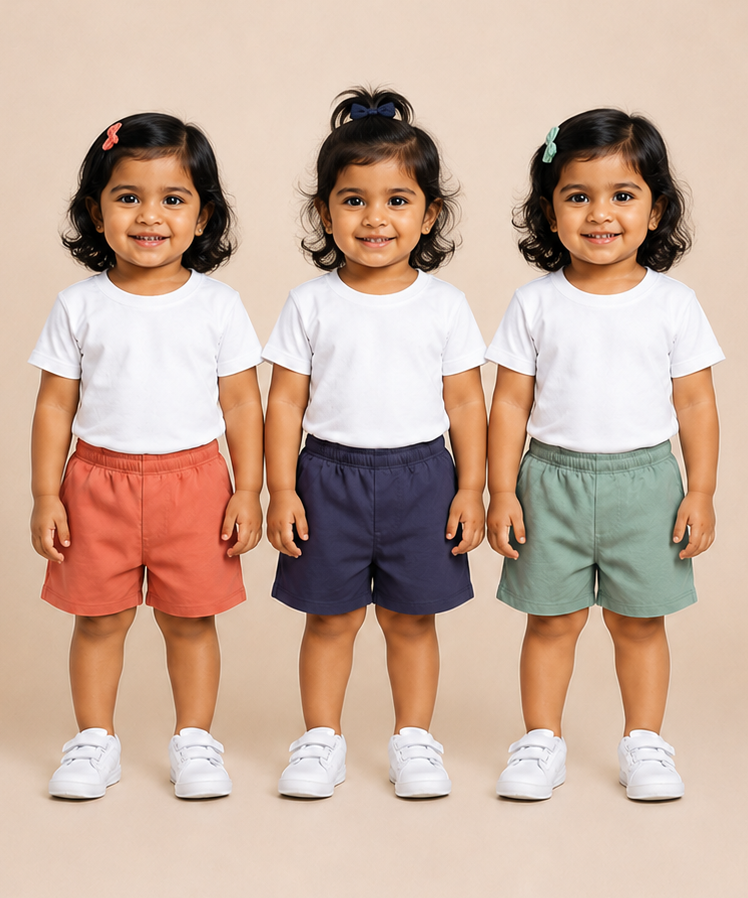 Pure Cotton Plain Shorts for Girls Kid with Elastic Age 3 Months to 4 Years (Pack of 3)