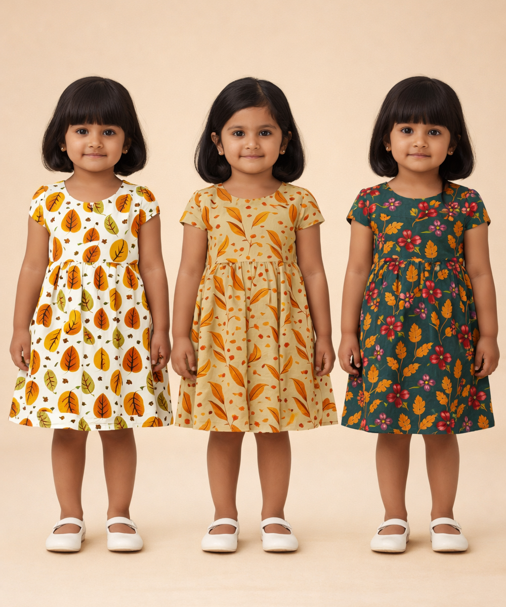 Girl Kids Frock 100% Cotton Floral Printed Gown Dress/Frock Dress | Age 1 to 8 Years (Pack of 3 Pieces)