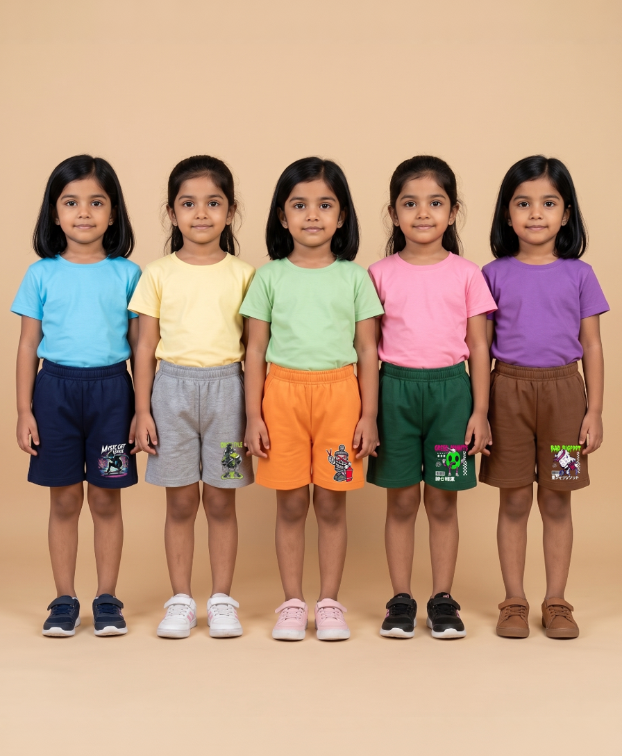 Girl Kid Cotton Printed Shorts | Random Cartoon Printed | Age 1 to 6 Years (Pack of 5 Pieces)