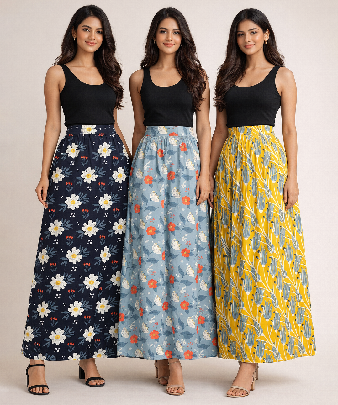Rayon Floral Printed Skirt for Women Casual & Party Wear | Combo (Pack of 3)
