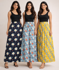 Rayon Floral Printed Skirt for Women Casual & Party Wear | Combo (Pack of 3)