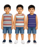Cotton Stripes Kids Sleeveless Tshirt (Pack of 3)