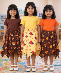Cotton Fish Midi Floral Printed Skirt | Casual wear for Girl Kids Age 2 To 9 Years (Pack of 3)