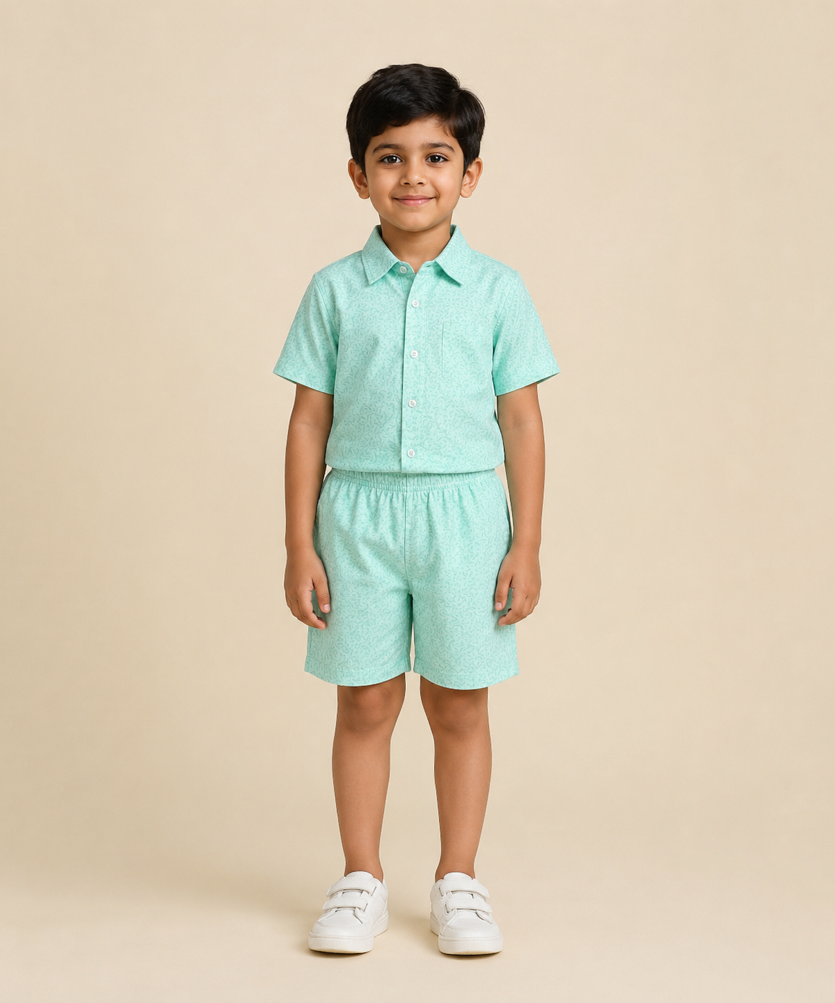 Polyester Printed Shirt and Shorts Set for Boy Kids Casual Wear Half Sleeve Co-Ord Set with Elastic Waist Shorts | Age 6 to 7 Years