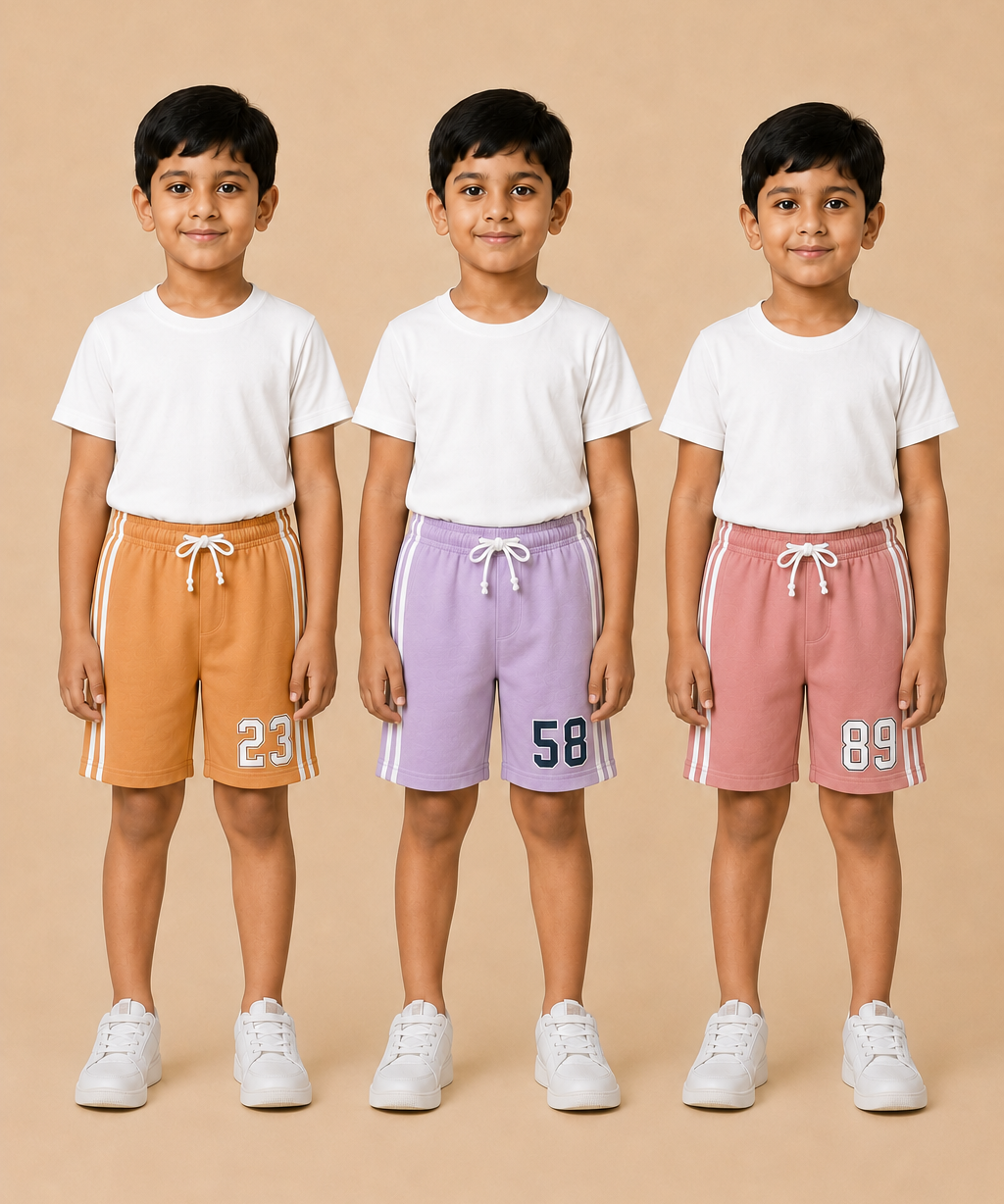 Kids Double Side Stripe Sports Shorts | Cotton Casual Shorts for Boys | Age 6-9 Years | Pack Of 3 Pieces Combo