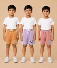 Kids Double Side Stripe Sports Shorts | Cotton Casual Shorts for Boys | Age 6-9 Years | Pack Of 3 Pieces Combo