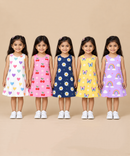 Girls 100% Cotton All Over Printed 2 To 5 Years Gown Dress/Frock Dress (Pack of 5)