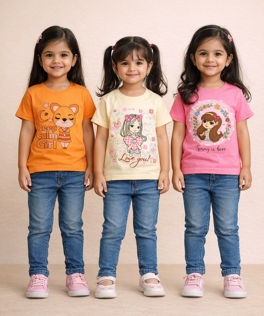 Kids 100% Cotton Fine Tshirt With Printed Multi Colour | Age 1 to 6 Years (Pack of 3 Pieces)
