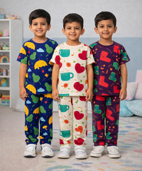 Boys Cotton Cartoon Printed Kids Co-ord Set Combo | Age 0 to 5 Years | T-shirt & Track pant (Combo Set Pack of 3)