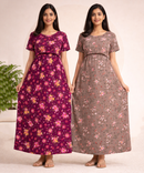 Maternity Feeding Maxi Dress | Nursing Friendly Nighty Style (Pack of 2 Pieces)