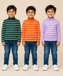 Kids Boys Full Sleeve Hi-Neck Stripes Rib T-shirt | Age 9 to 24 Months | Pack of 3 Pieces