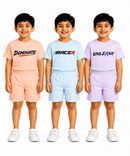 Kids Typography Print T-Shirt & Shorts Co-Ord Set for Boys | Age 6 Months-3 Years | Pack Of 3 Set Combo