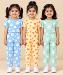 Girl Kids All Over Printed Tshirt and pant Co-ord Set | Age 6 Months to 4 Years (Pack of 3 Sets)