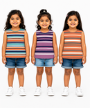 Cotton Stripes Girls Kids Sleeveless Tshirt (Pack of 3)