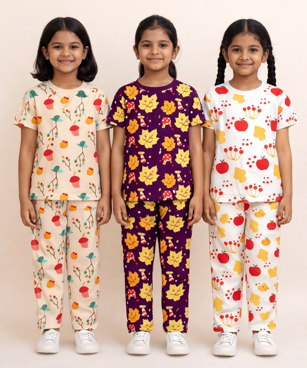 Girl Kids All Over Printed Co-ord Set | Tshirt and Pant | Age 2 to 10 Years (Pack of 3 Sets)