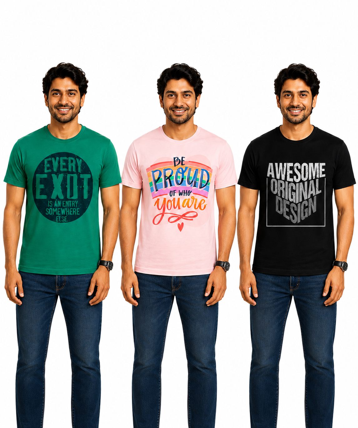 Men's Half Sleeve Printed Round Neck T-Shirt Combo (Pack of 3)