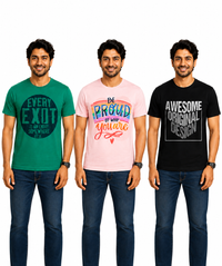 Men's Half Sleeve Printed Round Neck T-Shirt Combo (Pack of 3)