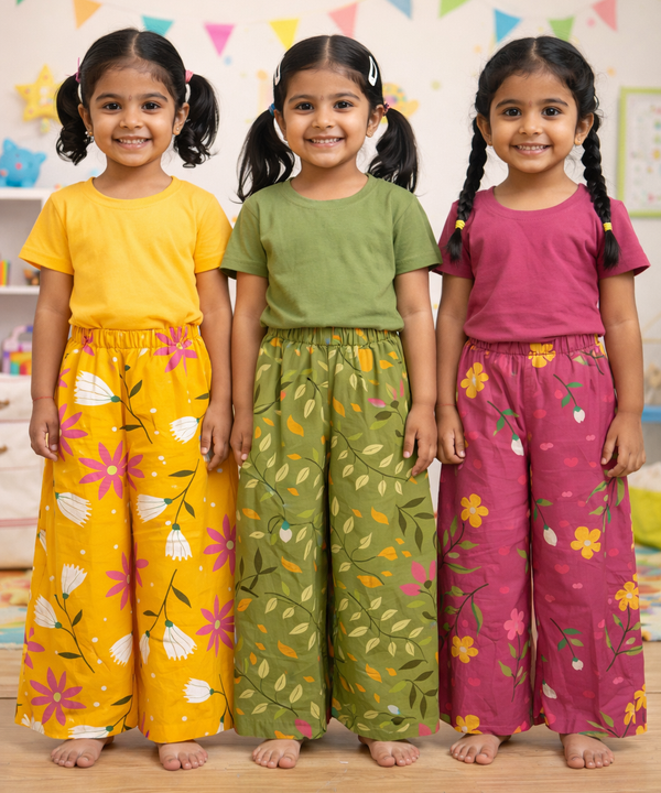 Printed Palazzo Pant | Casual Night wear for Girl Kids Age 4 To 10 Years (Pack of 3)