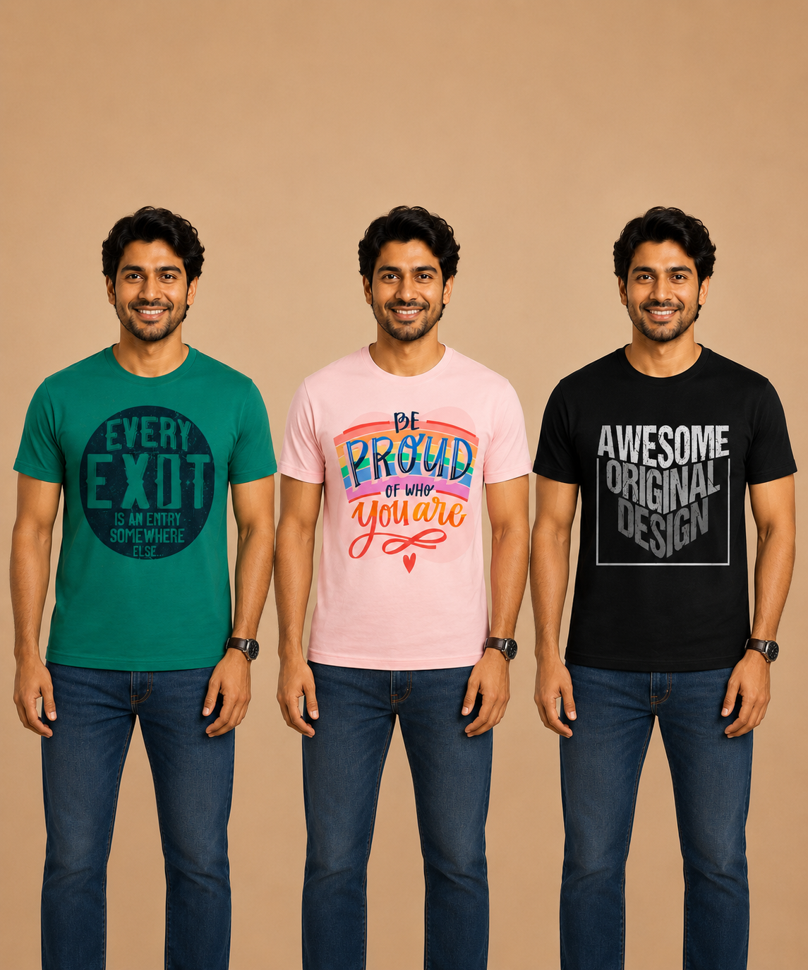 Men's Half Sleeve Printed Round Neck T-Shirt Combo (Pack of 3)