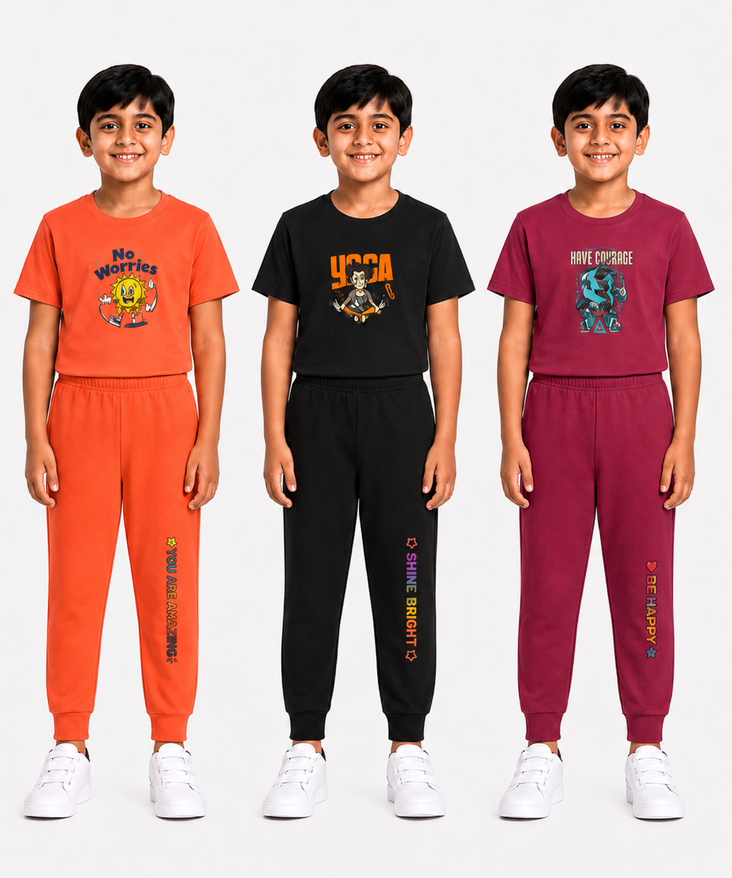 Boys Graphic Printed T-Shirt & Typography Track Pant Co-Ord Set | Age 2-5 Years | Pack Of 3 Set
