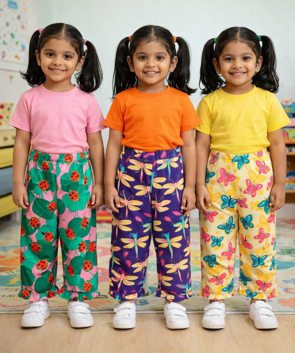 Pure Cotton Pajama Pant for Casual wear for Girl Kids Age 0 To 6 Years (Pack of 3)