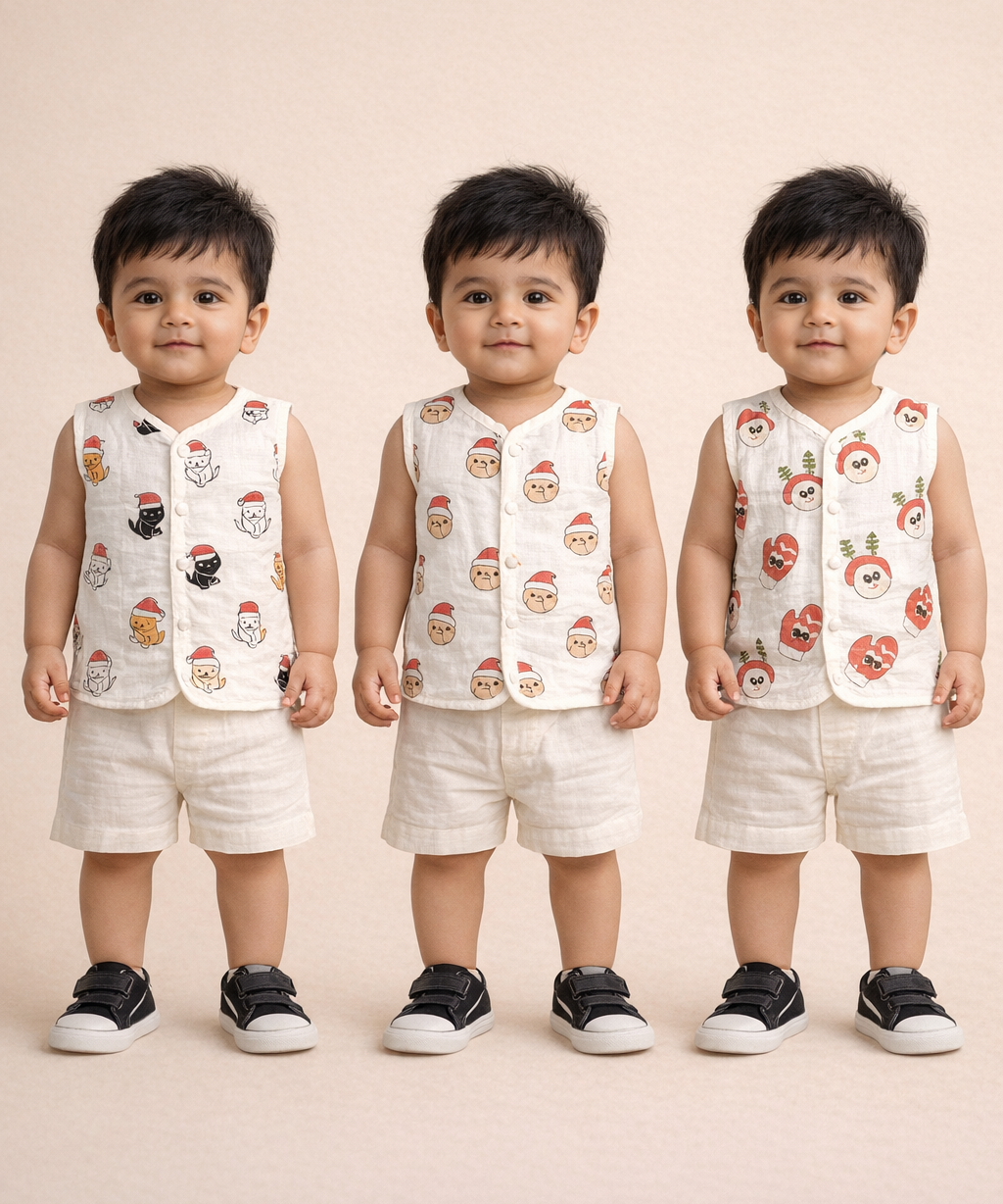 Baby Boys Sleeveless Muslin Cotton Printed Vest | 3–6 Months (Pack of 3)