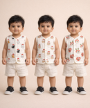 Baby Boys Sleeveless Muslin Cotton Printed Jebla Vest | 3–6 Months (Pack of 3)