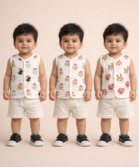 Baby Boys Sleeveless Muslin Cotton Printed Jebla Vest | 3–6 Months (Pack of 3)