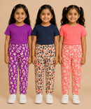 Pure Cotton Girls Printed Track Pant for Casual Night wear for Kids | Age 0 To 8 Years (Pack of 3)