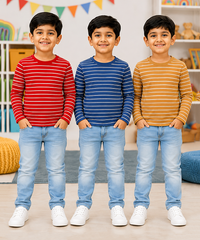 Kids Stripes Full Sleeve Cotton Tshirt | Age 0 to 3 Years (Pack of 3 Pieces)