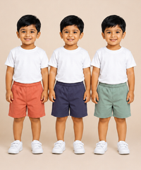 Pure Cotton Plain Shorts for Boys Kid with Elastic Age 3 Months to 4 Years (Pack of 3)