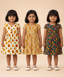 Girl Kids Frock 100% Cotton Floral Printed Gown Dress/Frock Dress | Age 1 to 8 Years (Pack of 3 Pieces)