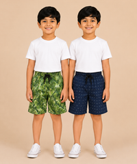 Kids Boys Checkered & Printed Cotton Shorts | Age - 5 to 10 Years | Soft Elastic Waist Casual Shorts | Combo Pack of 2 Pieces