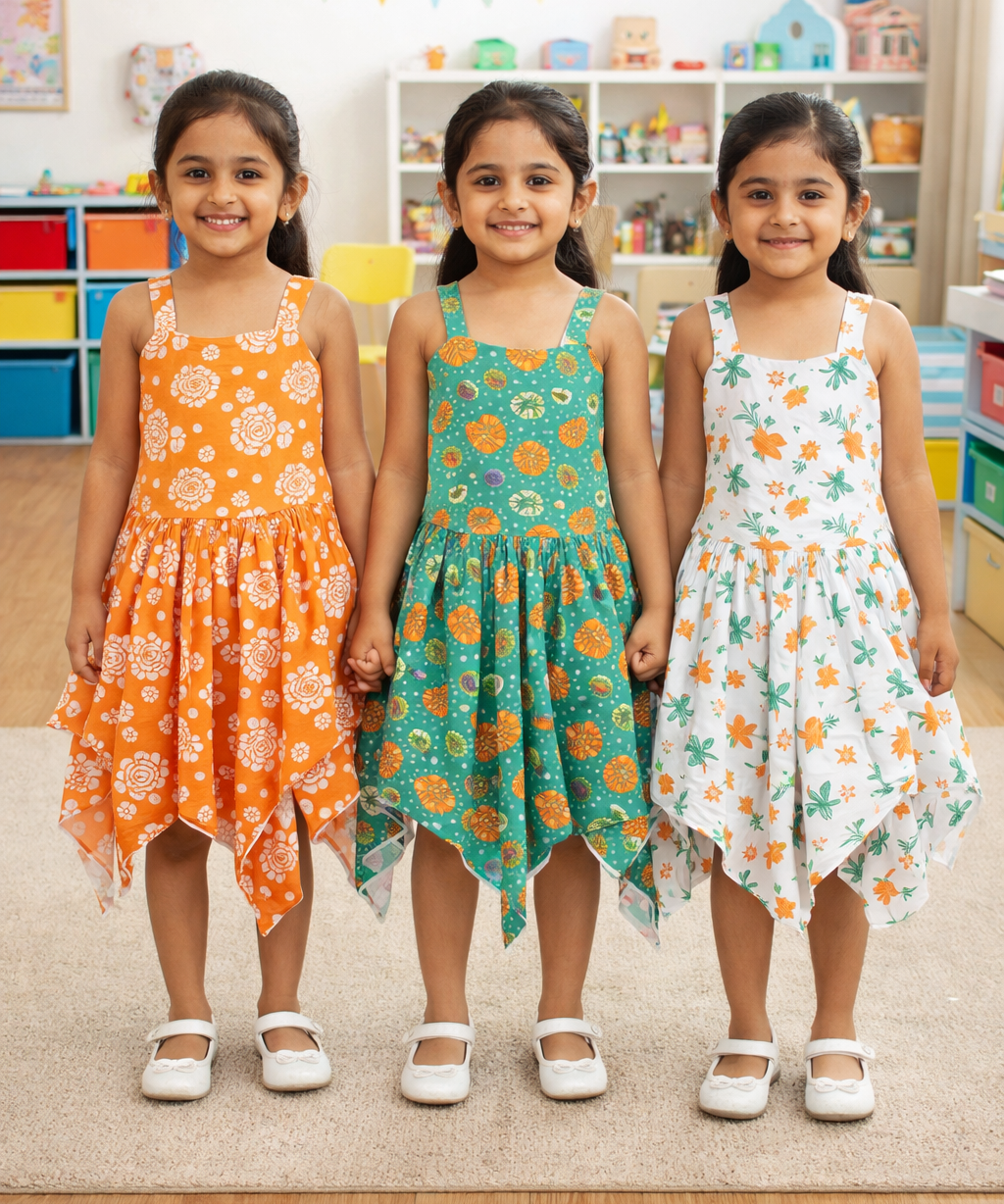Fish Frock Floral Printed | Casual wear for Girl Kids Age 2 To 7 Years (Pack of 3)