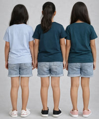 Girls Printed Casual Round Neck T-shirt (Pack of 3 Pieces)