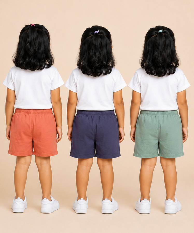 Pure Cotton Plain Shorts for Girls Kid with Elastic Age 3 Months to 4 Years (Pack of 3)