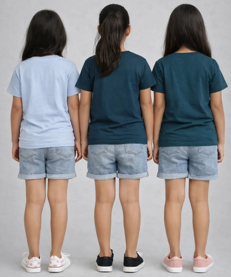 Girls Printed Casual Round Neck T-shirt (Pack of 3 Pieces)