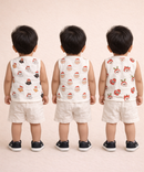 Baby Boys Sleeveless Muslin Cotton Printed Jebla Vest | 3–6 Months (Pack of 3)