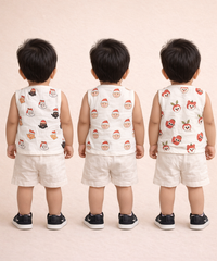 Baby Boys Sleeveless Muslin Cotton Printed Jebla Vest | 3–6 Months (Pack of 3)