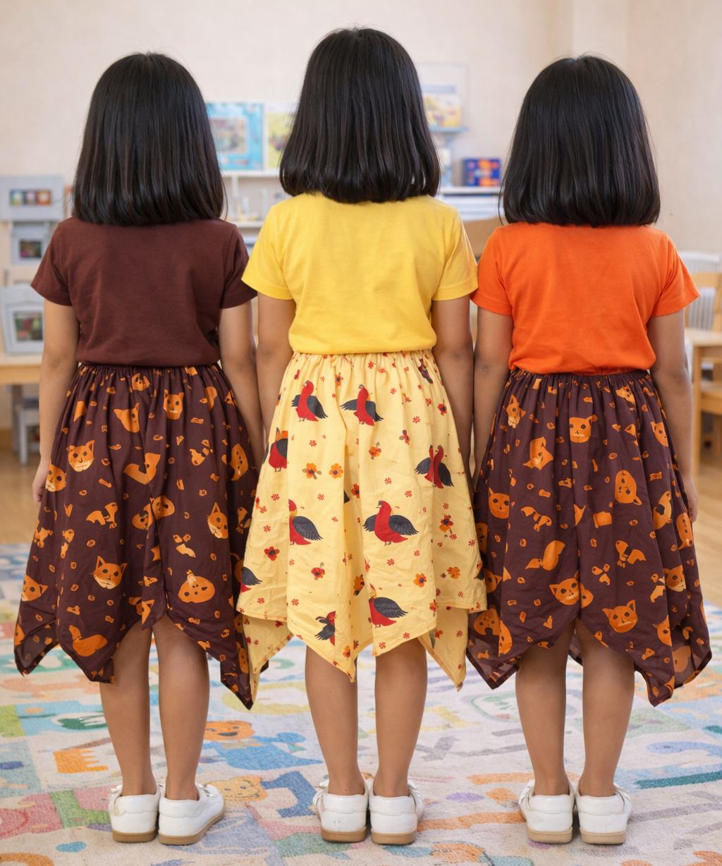Cotton Fish Midi Floral Printed Skirt | Casual wear for Girl Kids Age 2 To 9 Years (Pack of 3)